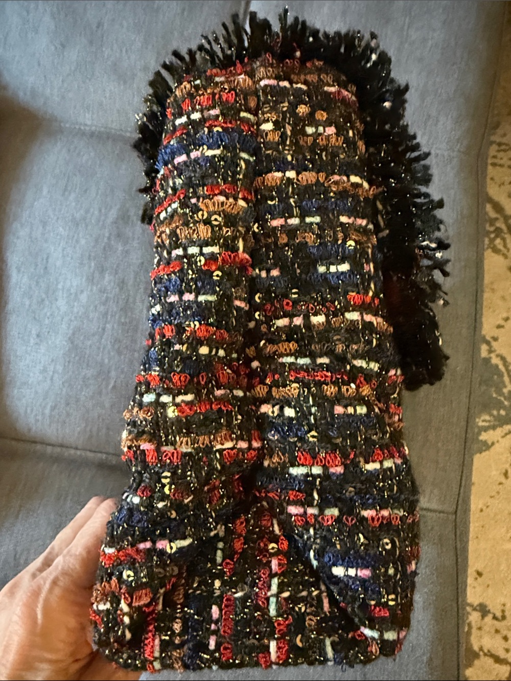 Kurt Geiger Tweed Chain Shoulder Bag in Red, Blue & Black - Picture 10 of 12